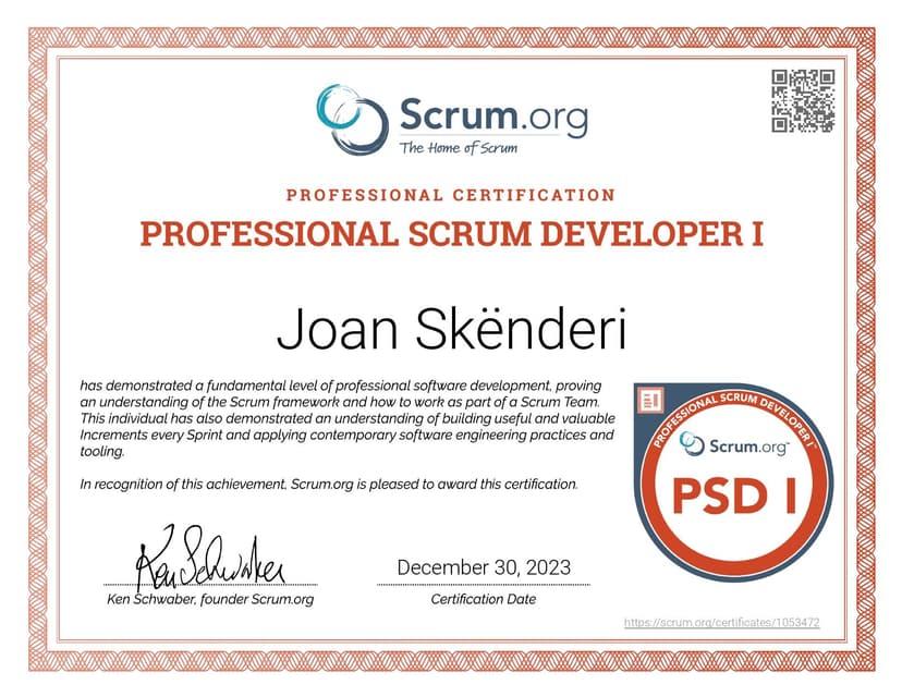 Professional Scrum Developer I